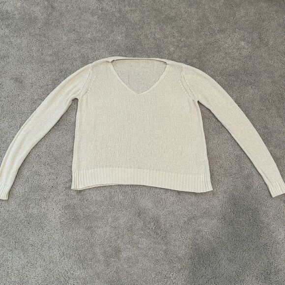 Women's Sheer Cream Long-Sleeve Sweater Top One-Size - Picture 1 of 4